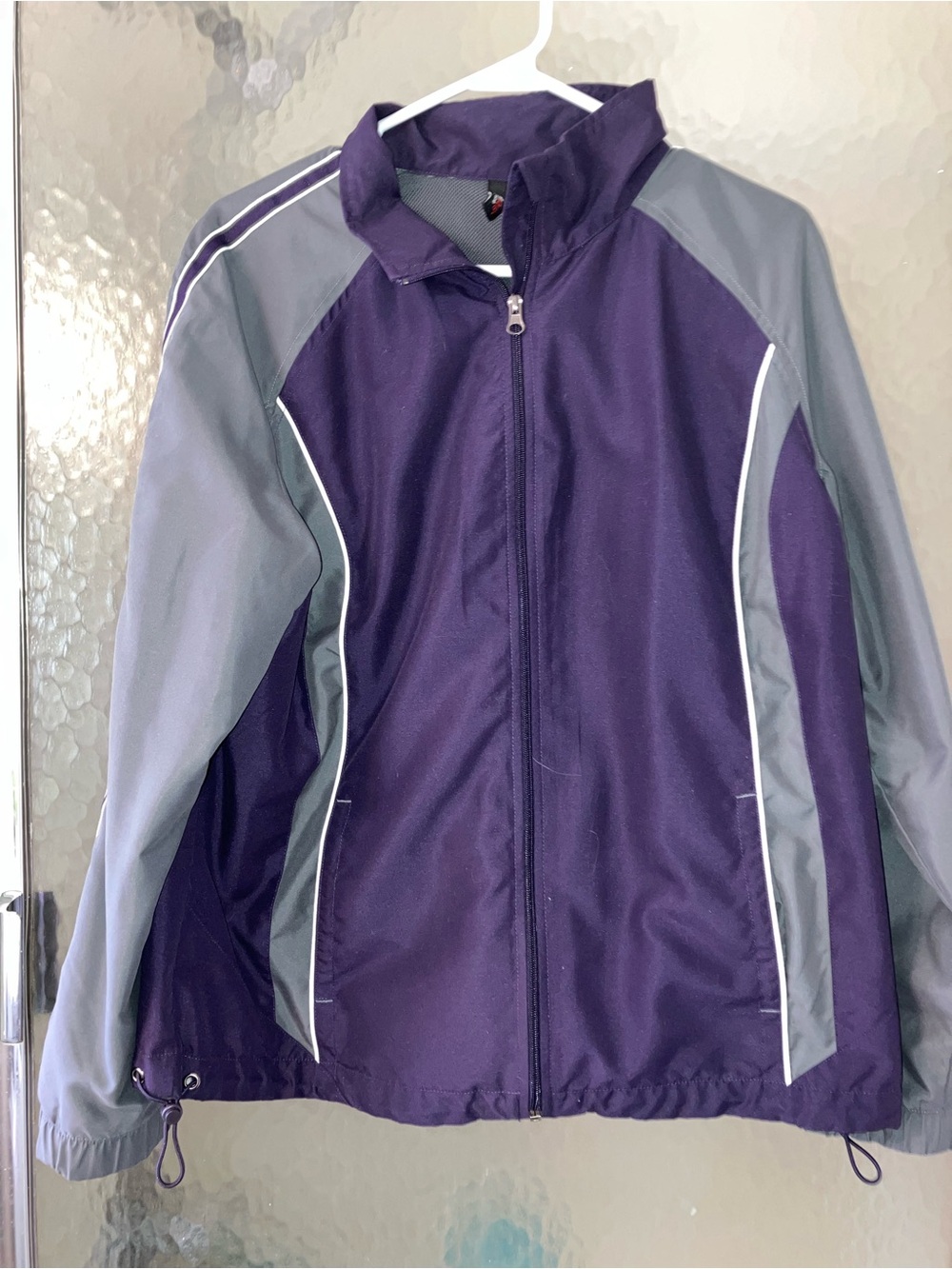 SJB Active St John’s Bay Women’s Large Color Block Purple Gray Zip Windbreaker